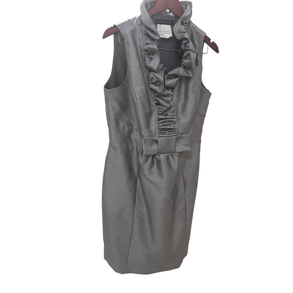 Alfred Sung D461 Gray Ruffle Neck Bow Cocktail Dress Mens Size 18 Quarry